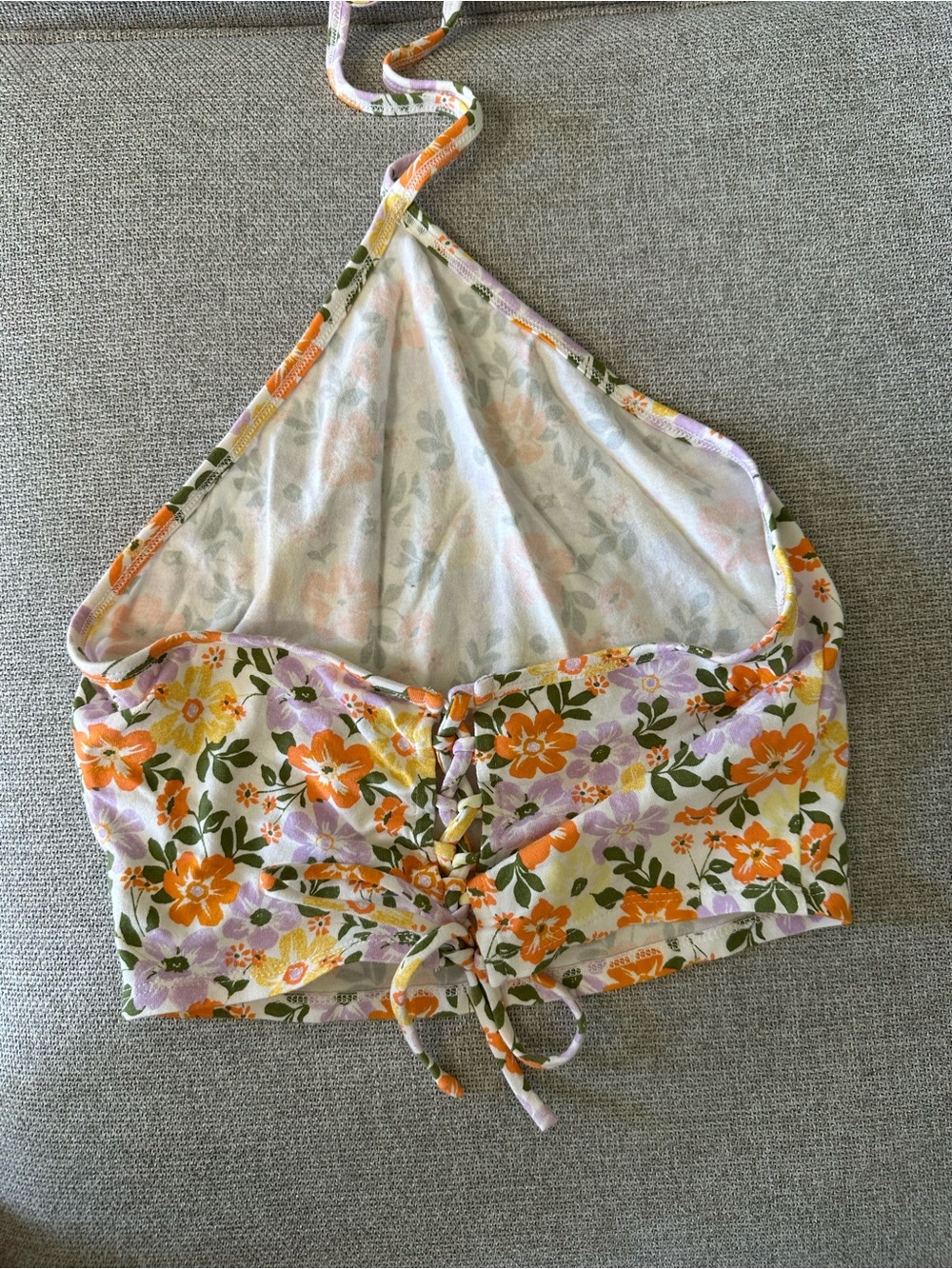 PacSun Floral Halter Crop Top in Orange, Lavender & Green - Picture 2 of 3